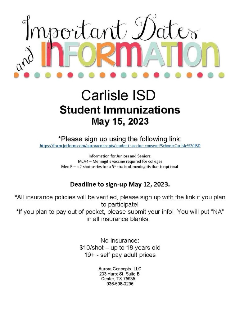 Carlisle ISD Student Immunizations