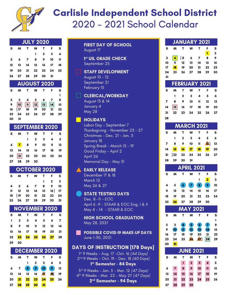 Carlisle ISD Calendar 20-21